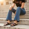image:imageCUSHIONAIRE Voyage Cutout Strap Slides for Women Slip On Summer Flats Trendy Footwear Memory Foam Vegan Leather Comfortable Vacation Style SandalsTortoise Brown