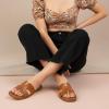 image:imageCUSHIONAIRE Voyage Cutout Strap Slides for Women Slip On Summer Flats Trendy Footwear Memory Foam Vegan Leather Comfortable Vacation Style SandalsWhiskey
