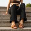 image:imageCUSHIONAIRE Voyage Cutout Strap Slides for Women Slip On Summer Flats Trendy Footwear Memory Foam Vegan Leather Comfortable Vacation Style SandalsWhiskey