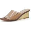 image:imageCUSHIONAIRE Womens Gloss Lucite Wedge Heel Mule Sandals Memory Foam Wide Widths AvailableBrown