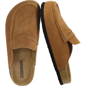 image:imageCUSHIONAIRE Fondu Genuine Leather Mule Clogs for Women Comfortable Slip On Womens Shoes with Penny Strap Accent and Memory Foam FootbedCognac