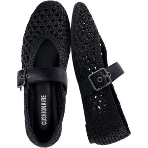 image:imageCUSHIONAIRE Gabby Woven Mary Jane Ballet Flats for Women Comfortable Dressy Flat Shoes with Adjustable GoldTone Buckle and Memory Foam CushioningBlack