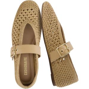 image:imageCUSHIONAIRE Gabby Woven Mary Jane Ballet Flats for Women Comfortable Dressy Flat Shoes with Adjustable GoldTone Buckle and Memory Foam CushioningBrown