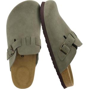 image:imageCUSHIONAIRE Haze Genuine Suede Leather Mens Clogs  Comfortable Slip On Potato Shoes for Men with Adjustable BuckleOlive