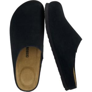 image:imageCUSHIONAIRE Heath Genuine Suede Leather Mens Clogs with Memory Foam Comfort Easy Slip On Slides for MenBlack