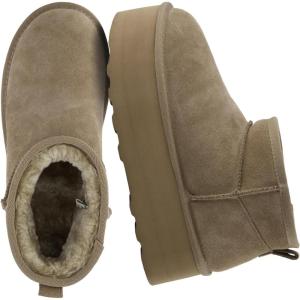 image:imageCUSHIONAIRE Hippy Womens Platform Ankle Boots  Genuine Suede Faux Fur Lining Cozy Winter SlipOn Design Comfortable Footwear with Wide Widths AvailableMoss