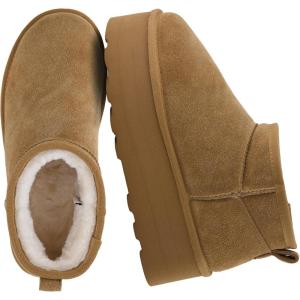 image:imageCUSHIONAIRE Hippy Womens Platform Ankle Boots  Genuine Suede Faux Fur Lining Cozy Winter SlipOn Design Comfortable Footwear with Wide Widths AvailableChestnut