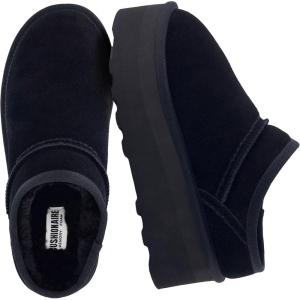 image:imageCUSHIONAIRE Huggy2 Platform Slippers for Women Cozy Genuine Suede SlipOn Ankle Boots for Indoor Outdoor Wear Womens SlippersBlack