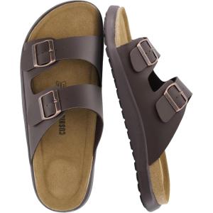 image:imageCUSHIONAIRE Mars Slide Sandals for Men Comfortable Adjustable Double Buckle Mens Sandals with Arch Support Footbed and EVA OutsoleBrown Nappa