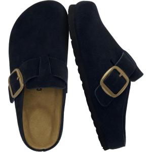 image:imageCUSHIONAIRE Rusty Genuine Leather Clogs for Women Comfortable Slip On Womens Shoes with Adjustable Buckle and Soft Memory FoamBlack
