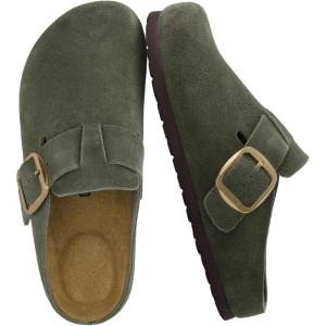 image:imageCUSHIONAIRE Rusty Genuine Leather Clogs for Women Comfortable Slip On Womens Shoes with Adjustable Buckle and Soft Memory FoamKhaki