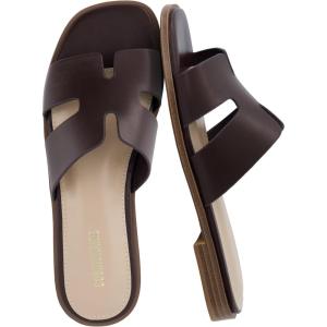image:imageCUSHIONAIRE Voyage Cutout Strap Slides for Women Slip On Summer Flats Trendy Footwear Memory Foam Vegan Leather Comfortable Vacation Style SandalsChocolate