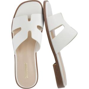 image:imageCUSHIONAIRE Voyage Cutout Strap Slides for Women Slip On Summer Flats Trendy Footwear Memory Foam Vegan Leather Comfortable Vacation Style SandalsCream