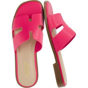 image:imageCUSHIONAIRE Voyage Cutout Strap Slides for Women Slip On Summer Flats Trendy Footwear Memory Foam Vegan Leather Comfortable Vacation Style SandalsFuchsia