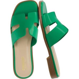 image:imageCUSHIONAIRE Voyage Cutout Strap Slides for Women Slip On Summer Flats Trendy Footwear Memory Foam Vegan Leather Comfortable Vacation Style SandalsKelly Green