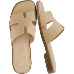 image:imageCUSHIONAIRE Voyage Cutout Strap Slides for Women Slip On Summer Flats Trendy Footwear Memory Foam Vegan Leather Comfortable Vacation Style SandalsTan