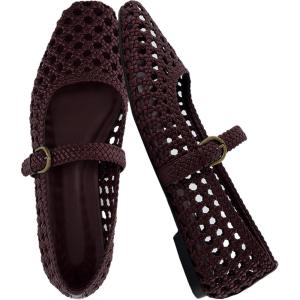 image:imageCUSHIONAIRE Weston Hand Woven Mary Jane Flats for Women Comfortable Dressy Ballet Flats with Braided Adjustable Buckle and Memory Foam CushioningBurgundy