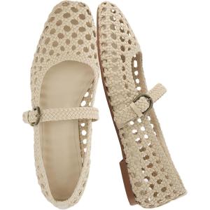 image:imageCUSHIONAIRE Weston Hand Woven Mary Jane Flats for Women Comfortable Dressy Ballet Flats with Braided Adjustable Buckle and Memory Foam CushioningWheat Woven