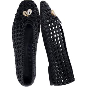 image:imageCUSHIONAIRE Witty Hand Woven Ballet Flats for Women Comfortable Pointed Toe Flat Shoes with Bow Detail and Memory FoamBlack