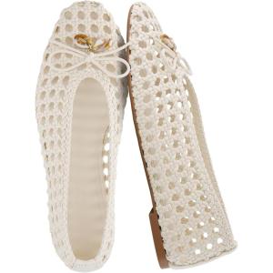 image:imageCUSHIONAIRE Witty Hand Woven Ballet Flats for Women Comfortable Pointed Toe Flat Shoes with Bow Detail and Memory FoamIvory
