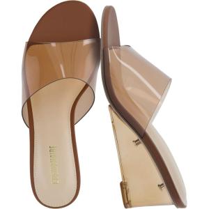 image:imageCUSHIONAIRE Womens Gloss Lucite Wedge Heel Mule Sandals Memory Foam Wide Widths AvailableBrown