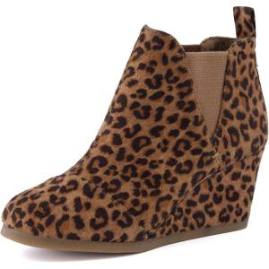image:imageDunes Womens Zoey Wedge Bootie Soft Vegan Suede Easy SlipOn Design Memory Foam Wide Widths AvailableLeopard