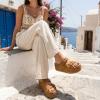 image:imageCUSHIONAIRE Guru Platform Sandals Women Footwear  Comfortable Genuine Leather Footbed Studded Chunky Slide Summer Sandals for WomenSuede Chestnut
