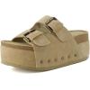 image:imageCUSHIONAIRE Guru Platform Sandals Women Footwear  Comfortable Genuine Leather Footbed Studded Chunky Slide Summer Sandals for WomenSuede Khaki