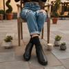 image:imageCUSHIONAIRE Taco Womens Ankle Bootie  Low Heel Ankle Boots for Women with Memory Foam Comfort Side Zipper and Wide Widths AvailableBlack Smooth
