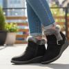 image:imageCUSHIONAIRE Womens Rhodes Faux Suede Winter Booties  Fur Boots for Women with Memory Foam Comfy Boots with Faux Fur Side Zipper 2Inch Wedge Heel Wide Widths AvailableBlack