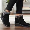 image:imageCUSHIONAIRE Womens Rhodes Faux Suede Winter Booties  Fur Boots for Women with Memory Foam Comfy Boots with Faux Fur Side Zipper 2Inch Wedge Heel Wide Widths AvailableBlack