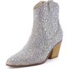 image:imageCUSHIONAIRE Womens Bravo Rhinestone Western Boots with Memory Foam Sparkly Cowboy Ankle BootiesSilver