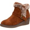 image:imageCUSHIONAIRE Womens Rhodes Faux Suede Winter Booties  Fur Boots for Women with Memory Foam Comfy Boots with Faux Fur Side Zipper 2Inch Wedge Heel Wide Widths AvailableChestnut