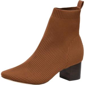 image:imageCUSHIONAIRE Neely Sock Booties for Women Stretch Knit Block Heel Womens Boots with Memory Foam for AllDay Comfort and StyleTan