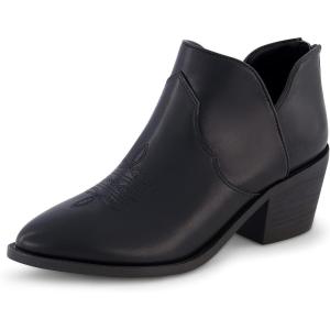 image:imageCUSHIONAIRE Rodeo Cowboy Boots for Women Stylish Short Pointed Toe Western Ankle Boots with Low Block Heel and Back ZipperBlack