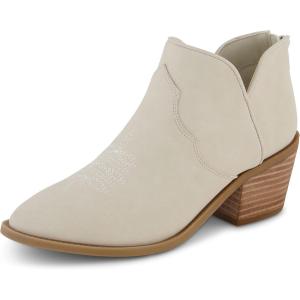 image:imageCUSHIONAIRE Rodeo Cowboy Boots for Women Stylish Short Pointed Toe Western Ankle Boots with Low Block Heel and Back ZipperIvory