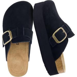 image:imageCUSHIONAIRE Womens Granola Previous Buckle Issue Fixed Genuine Suede Cork Footbed Platform Clog Comfort Wide Widths AvailableBlack