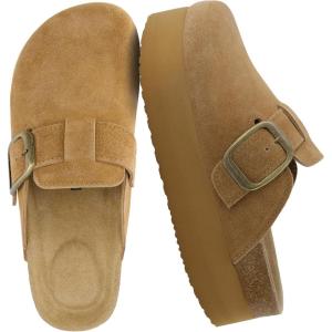 image:imageCUSHIONAIRE Womens Granola Previous Buckle Issue Fixed Genuine Suede Cork Footbed Platform Clog Comfort Wide Widths AvailableChestnut