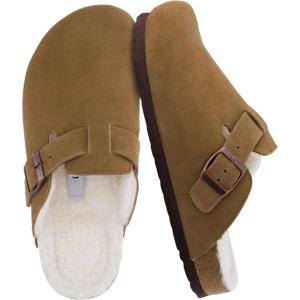 image:imageCUSHIONAIRE Womens Hana Cork footbed clog with Genuine Leather upper Faux Fur lining and ComfortBrown