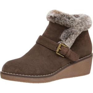 image:imageCUSHIONAIRE Womens Rhodes Faux Suede Winter Booties  Fur Boots for Women with Memory Foam Comfy Boots with Faux Fur Side Zipper 2Inch Wedge Heel Wide Widths AvailableTaupe