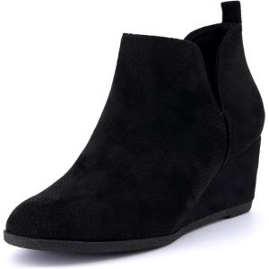 image:imageCUSHIONAIRE Womens Tito Wedge Bootie  Soft Vegan Suede Memory Foam Wide Width AvailableBlack