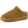 image:imageCUSHIONAIRE Homemade Suede Mule Womens Slippers Faux Fur Lining with Stitching Detail Trim Durable House Slippers for Women Indoor OutdoorChestnut