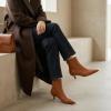 image:imageCUSHIONAIRE Womens Barbi Pointed Toe Kitten Heel Bootie  Soft Vegan Leather Memory Foam Wide Widths and Back ZipperCognac