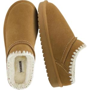 image:imageCUSHIONAIRE Homemade Suede Mule Womens Slippers Faux Fur Lining with Stitching Detail Trim Durable House Slippers for Women Indoor OutdoorChestnut