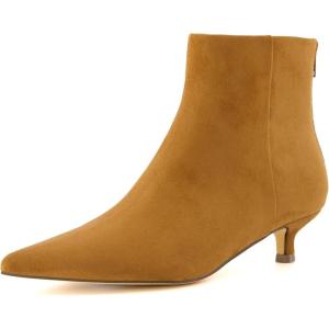 image:imageCUSHIONAIRE Womens Barbi Pointed Toe Kitten Heel Bootie  Soft Vegan Leather Memory Foam Wide Widths and Back ZipperChestnut Microsuede