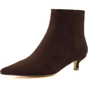 image:imageCUSHIONAIRE Womens Barbi Pointed Toe Kitten Heel Bootie  Soft Vegan Leather Memory Foam Wide Widths and Back ZipperChocolate Microsuede