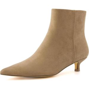 image:imageCUSHIONAIRE Womens Barbi Pointed Toe Kitten Heel Bootie  Soft Vegan Leather Memory Foam Wide Widths and Back ZipperTaupe Microsuede