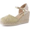 image:imageCUSHIONAIRE Flora Platform Espadrilles for Women Dressy Wedge Closed Toe Sandals with Ankle Strap and Cushioned FootbedGold