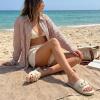 image:imageCUSHIONAIRE Lucia Raffia Bow Espadrille Sandals for Women Woven Straw Flat Slide Summer Sandals with Cushioned FootbedBeige