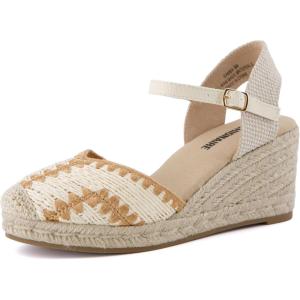 image:imageCUSHIONAIRE Samba Raffia Espadrilles for Women Closed Toe Wedges with Adjustable Ankle Strap and Comfort FootbedBeige